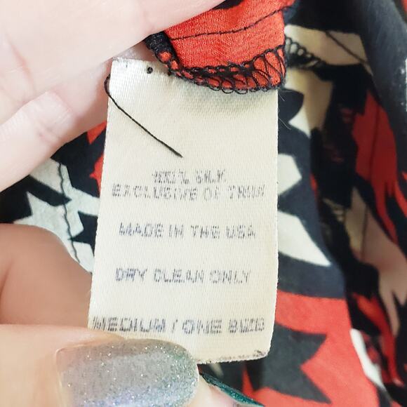 Jodi B Wise Silk Houndstooth Cold Shoulder Tunic Top Blouse Women's Medium Artsy - Picture 8 of 9